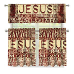 Jesus Religious Words Print 3 Piece Kitchen Curtains
