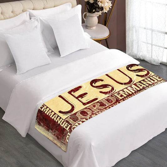 Jesus Religious Words Print Bed Runner