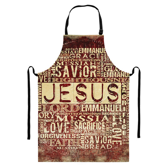 Jesus Religious Words Print Bib Apron With Pocket