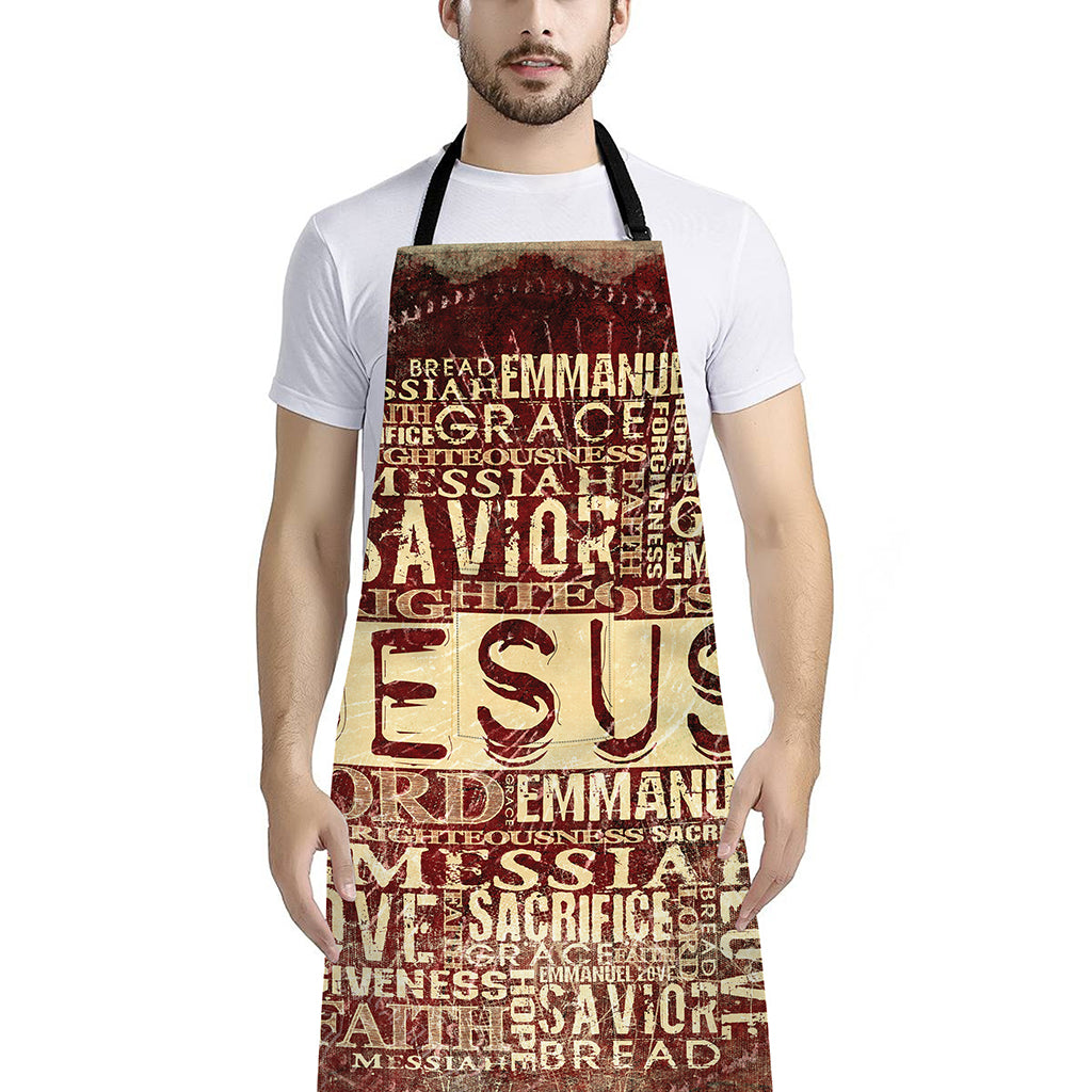 Jesus Religious Words Print Bib Apron With Pocket