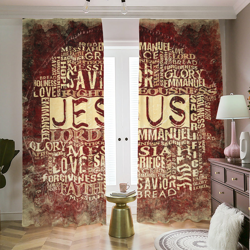 Jesus Religious Words Print Blackout Pencil Pleat Curtains