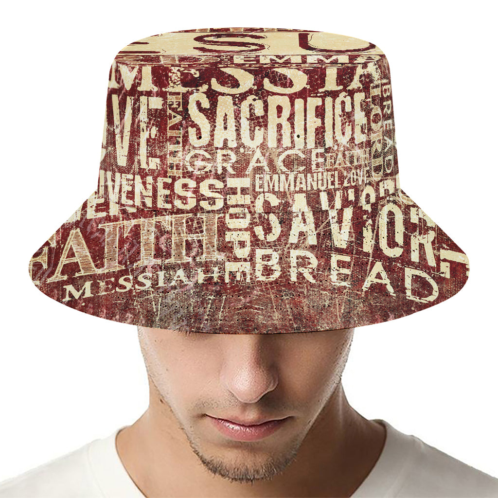 Jesus Religious Words Print Bucket Hat