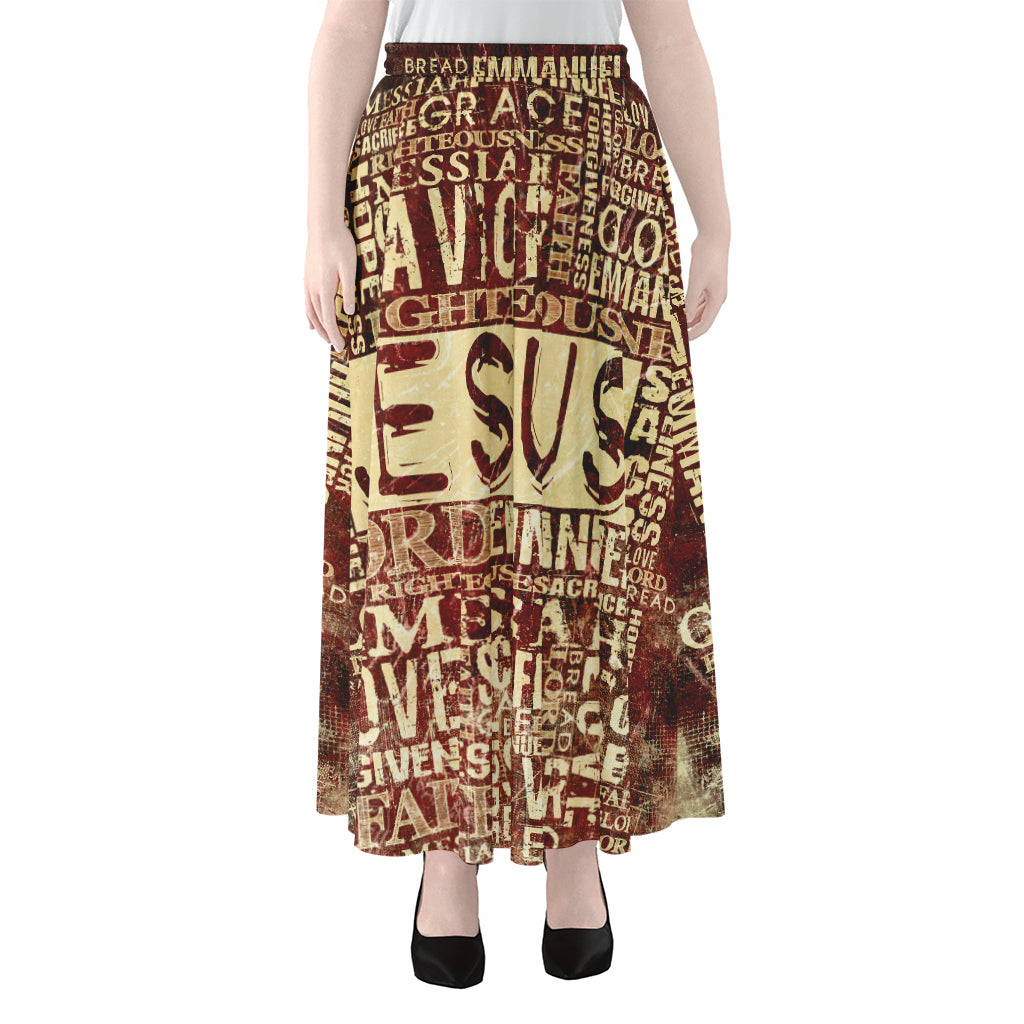 Jesus Religious Words Print Chiffon Maxi Skirt