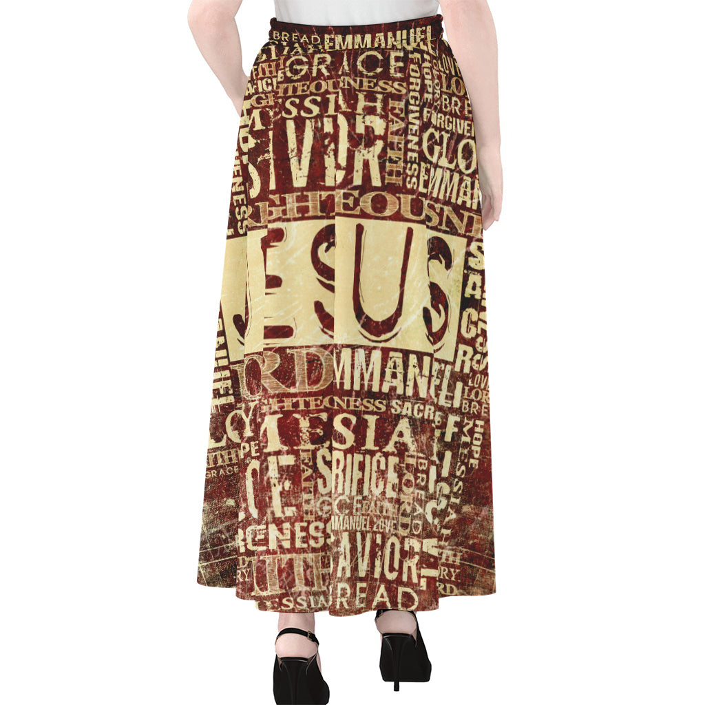 Jesus Religious Words Print Chiffon Maxi Skirt