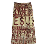 Jesus Religious Words Print Cotton Front Slit Maxi Skirt