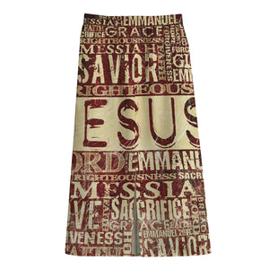 Jesus Religious Words Print Cotton Front Slit Maxi Skirt