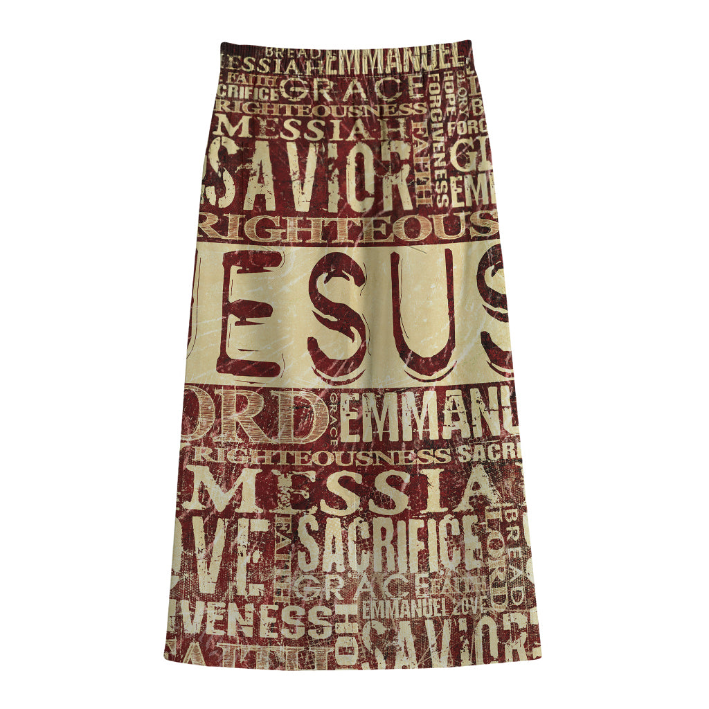 Jesus Religious Words Print Cotton Front Slit Maxi Skirt