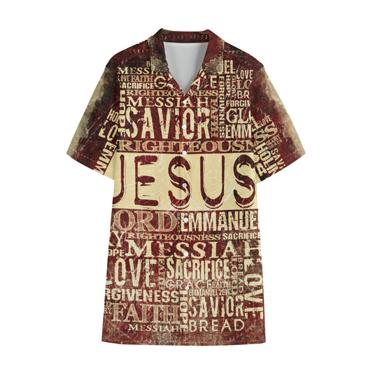 Jesus Religious Words Print Cotton Hawaiian Shirt