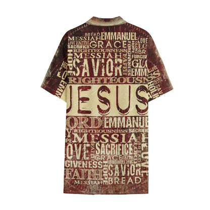 Jesus Religious Words Print Cotton Hawaiian Shirt