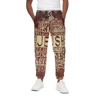 Jesus Religious Words Print Cotton Pants