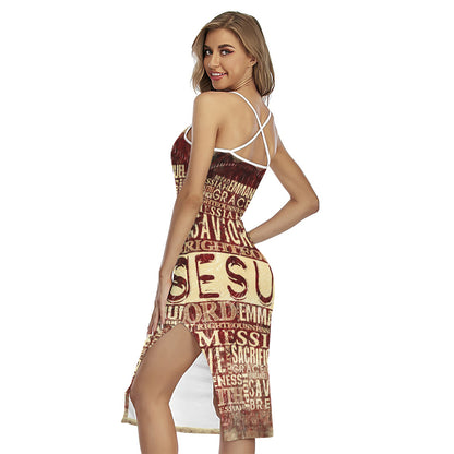 Jesus Religious Words Print Cross Back Cami Dress