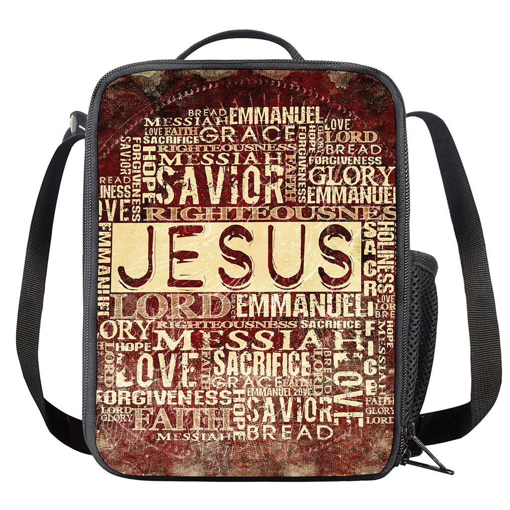 Jesus Religious Words Print Crossbody Lunch Bag