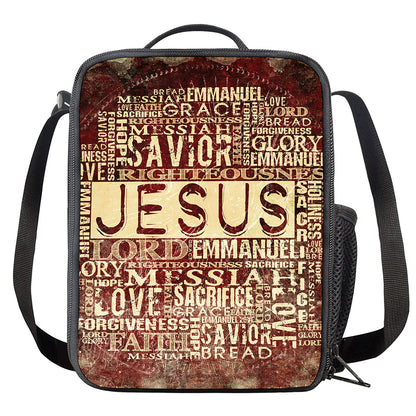 Jesus Religious Words Print Crossbody Lunch Bag