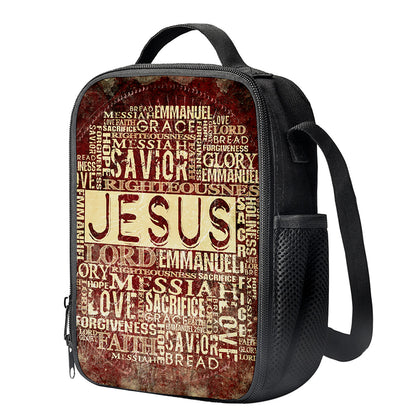 Jesus Religious Words Print Crossbody Lunch Bag