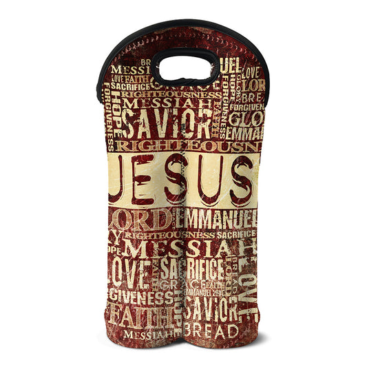Jesus Religious Words Print Double Neoprene Wine Tote