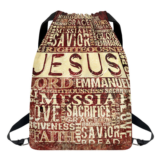 Jesus Religious Words Print Drawstring Backpack