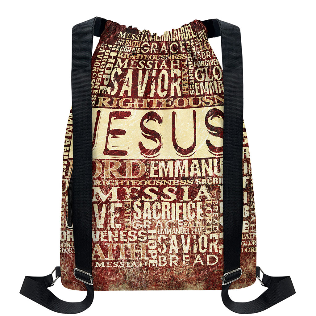 Jesus Religious Words Print Drawstring Backpack