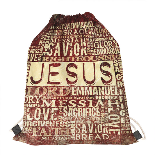 Jesus Religious Words Print Drawstring Bag