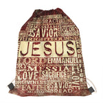 Jesus Religious Words Print Drawstring Bag