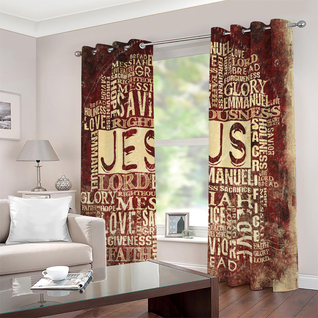 Jesus Religious Words Print Extra Wide Grommet Curtains