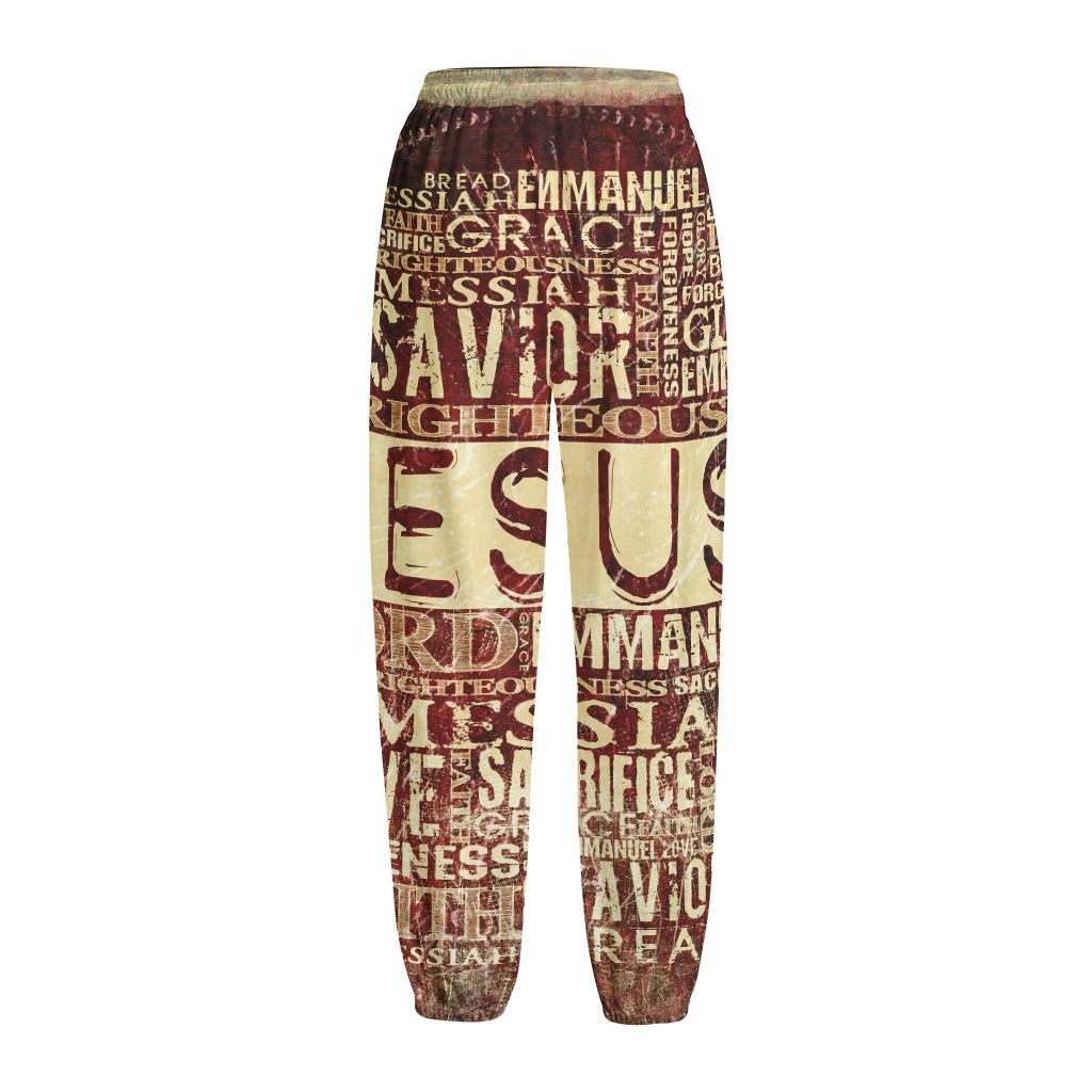 Jesus Religious Words Print Fleece Lined Knit Pants