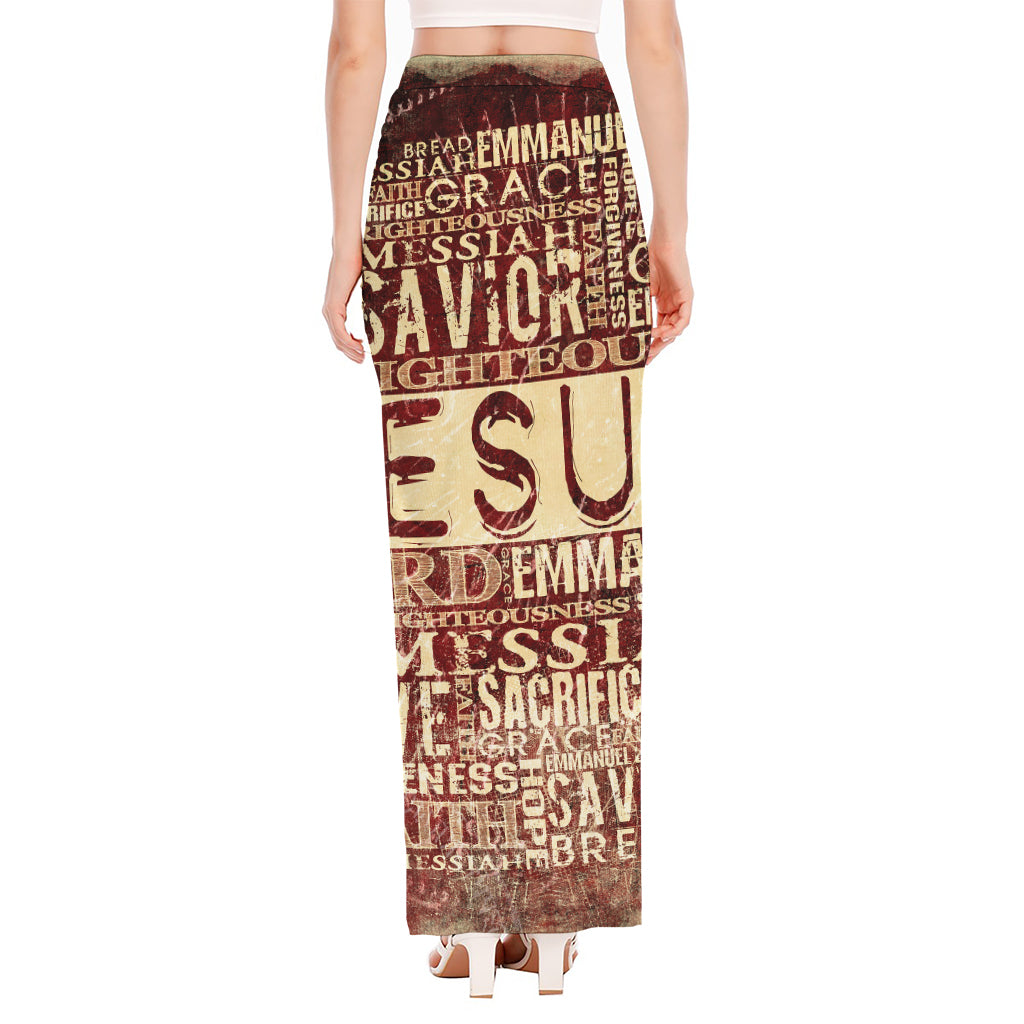 Jesus Religious Words Print High Slit Maxi Skirt