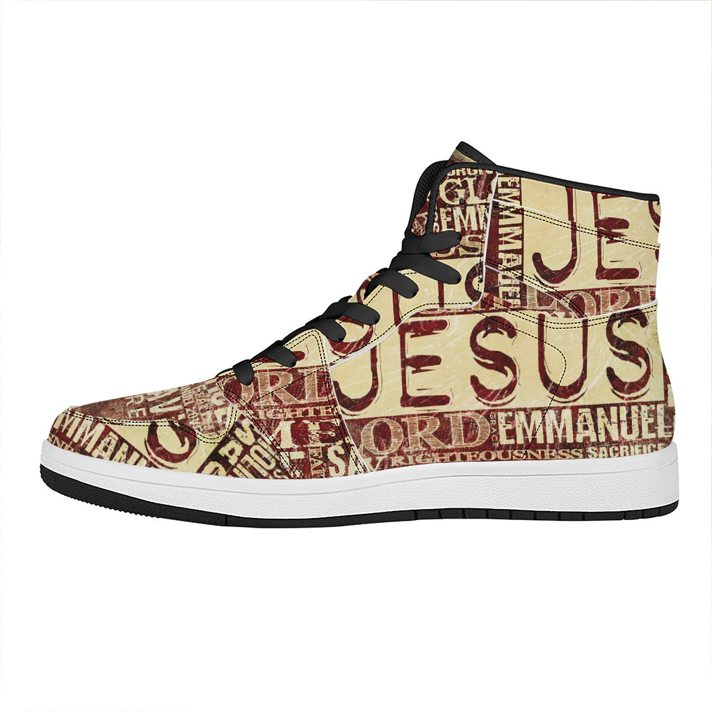 Jesus Religious Words Print High Top Leather Sneakers