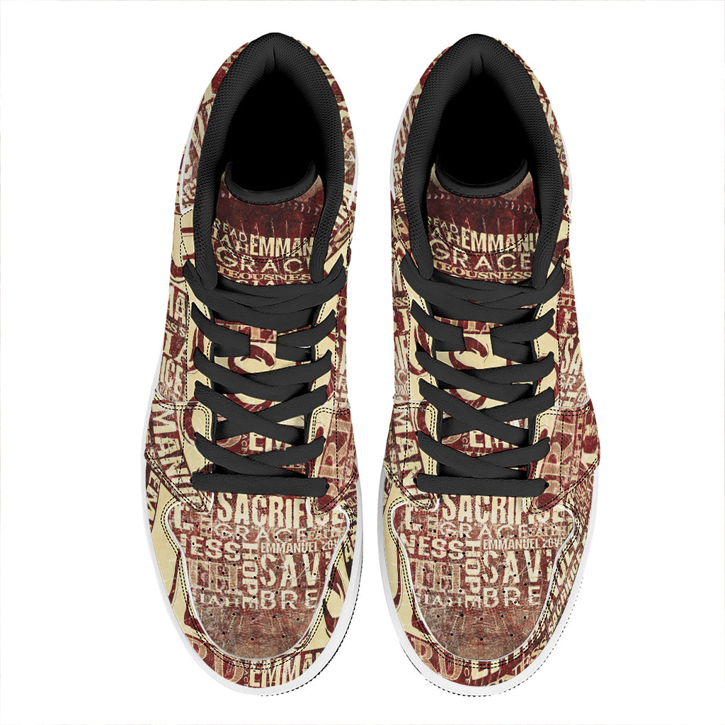Jesus Religious Words Print High Top Leather Sneakers