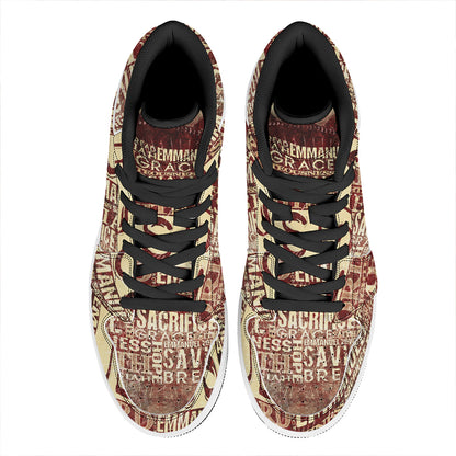 Jesus Religious Words Print High Top Leather Sneakers