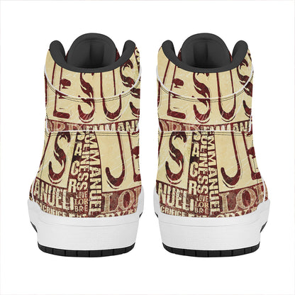 Jesus Religious Words Print High Top Leather Sneakers