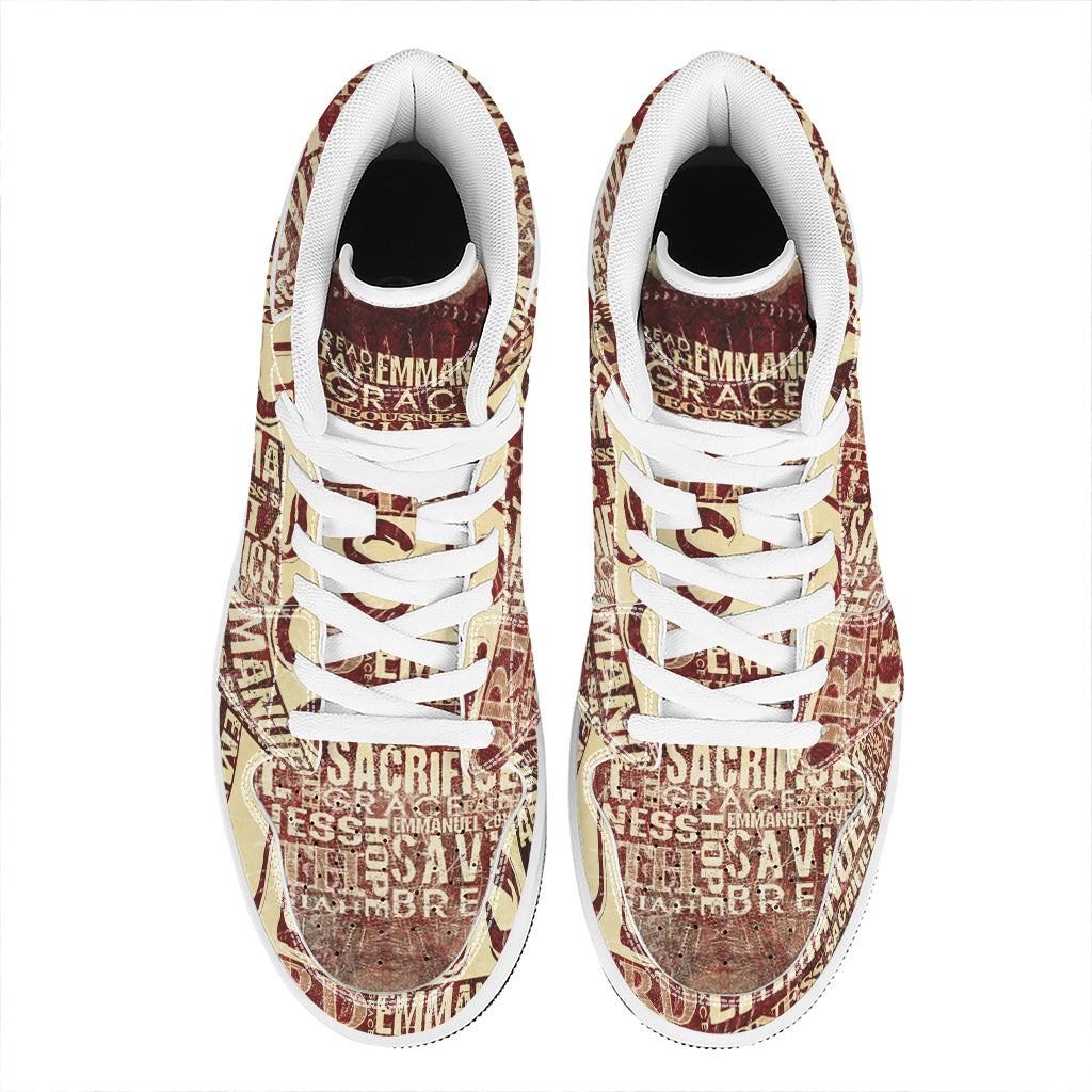 Jesus Religious Words Print High Top Leather Sneakers