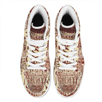 Jesus Religious Words Print High Top Leather Sneakers