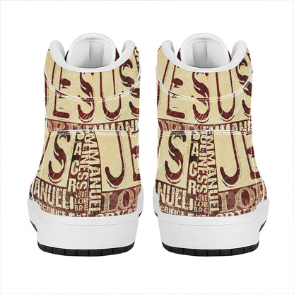 Jesus Religious Words Print High Top Leather Sneakers