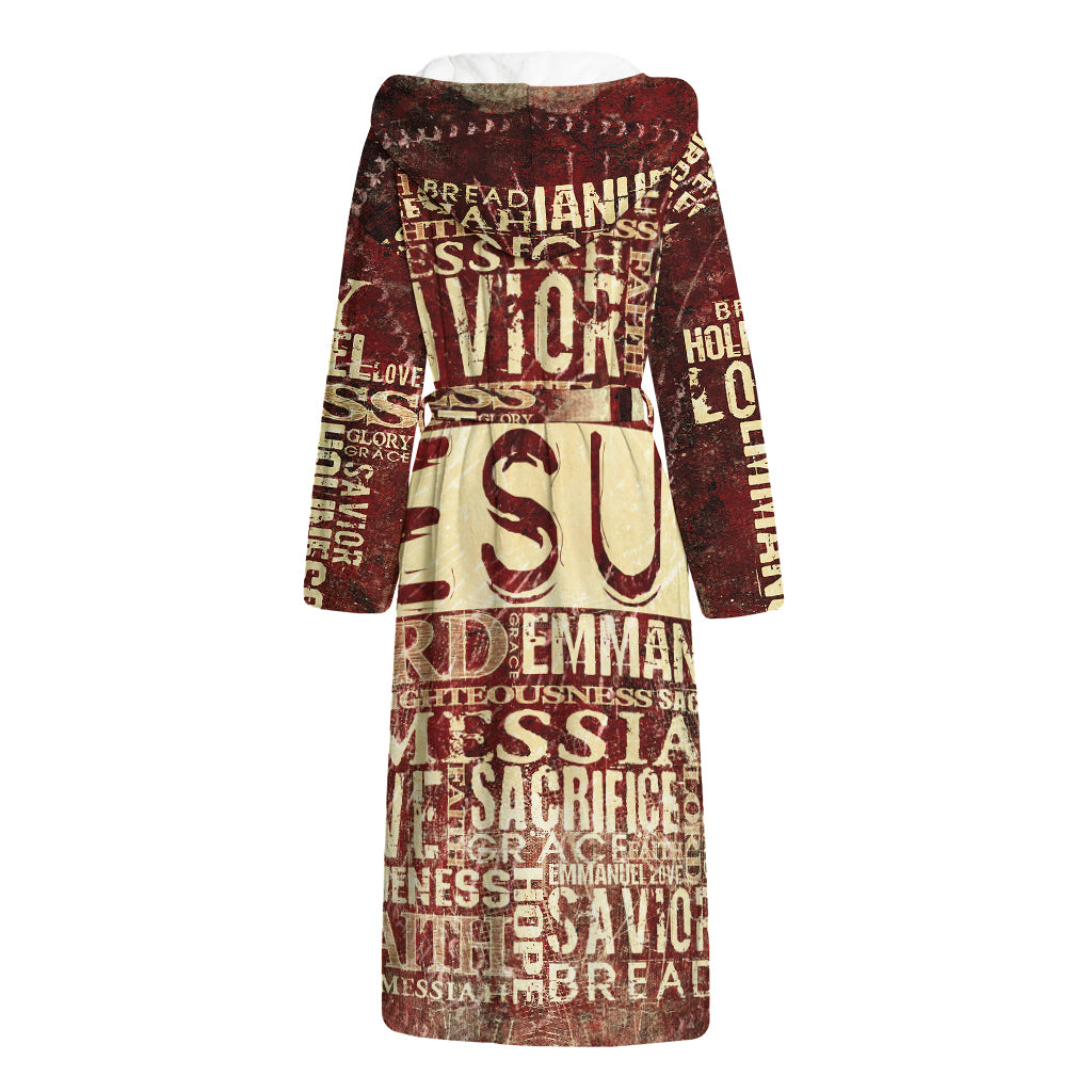 Jesus Religious Words Print Hooded Bathrobe