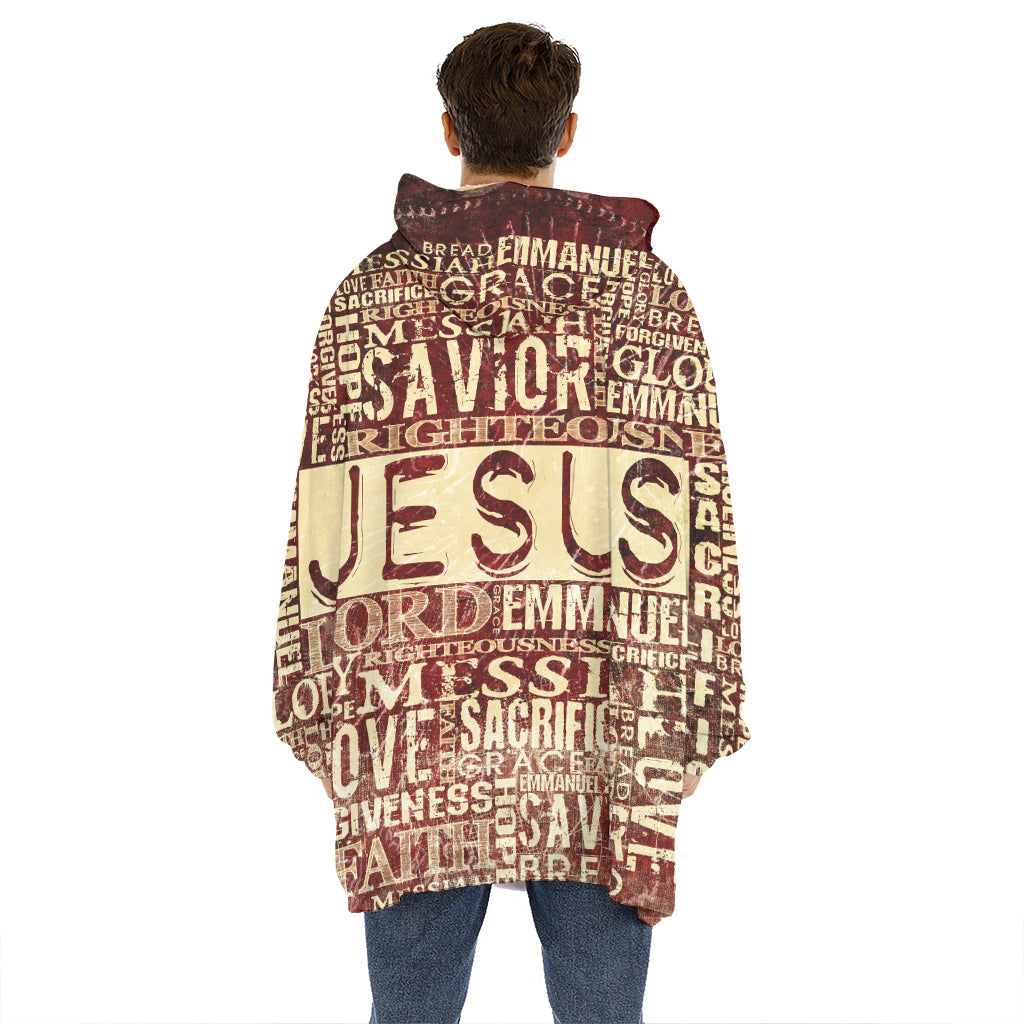 Jesus Religious Words Print Hoodie Blanket