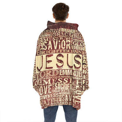 Jesus Religious Words Print Hoodie Blanket