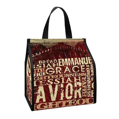 Jesus Religious Words Print Insulated Lunch Tote
