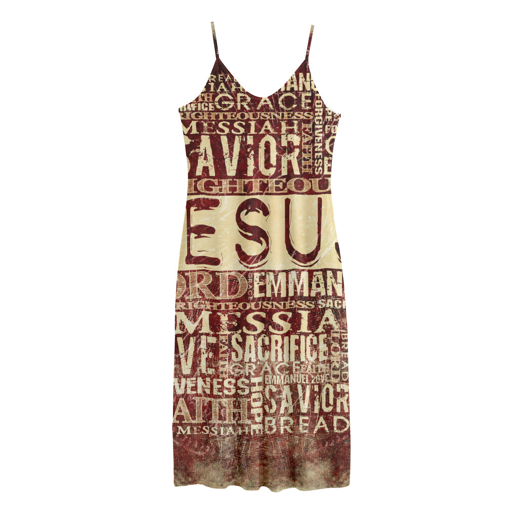 Jesus Religious Words Print Jersey Midi Cami Dress