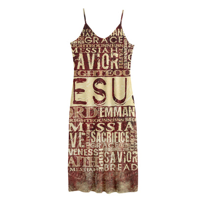 Jesus Religious Words Print Jersey Midi Cami Dress