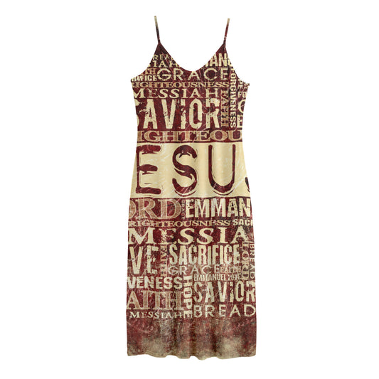Jesus Religious Words Print Jersey Midi Cami Dress