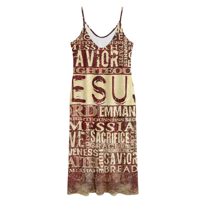 Jesus Religious Words Print Jersey Midi Cami Dress