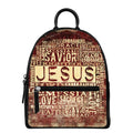 Jesus Religious Words Print Leather Backpack