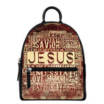 Jesus Religious Words Print Leather Backpack