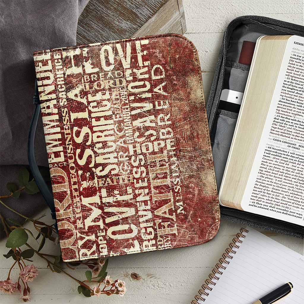 Jesus Religious Words Print Leather Bible Cover