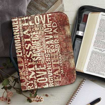 Jesus Religious Words Print Leather Bible Cover