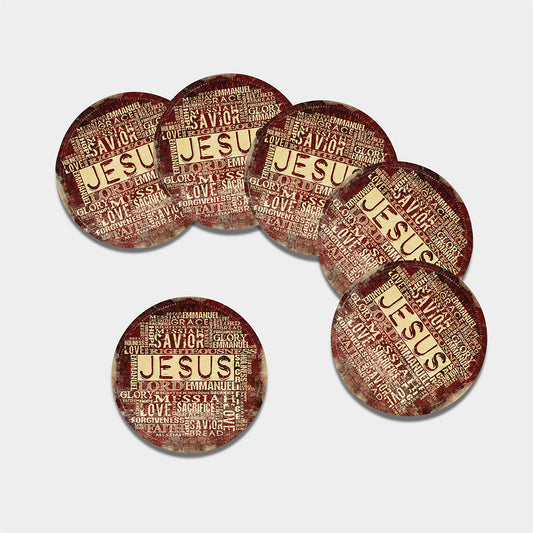 Jesus Religious Words Print Leather Coaster Set