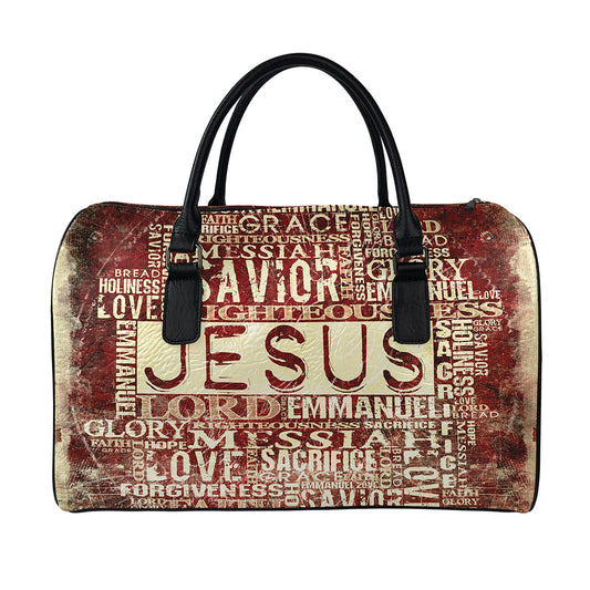 Jesus Religious Words Print Leather Duffle Bag