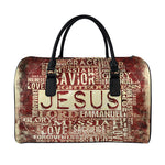 Jesus Religious Words Print Leather Duffle Bag