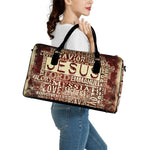 Jesus Religious Words Print Leather Duffle Bag