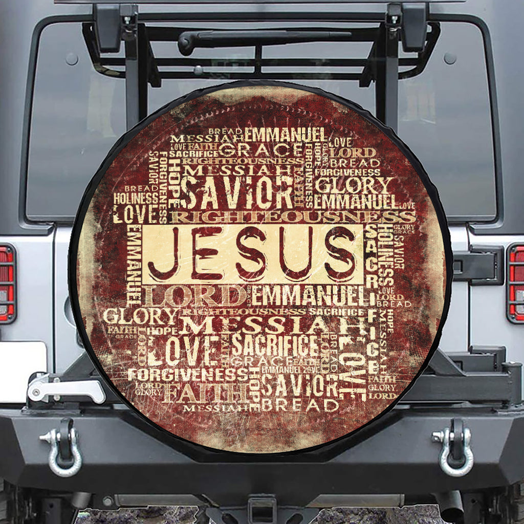 Jesus Religious Words Print Leather Spare Tire Cover